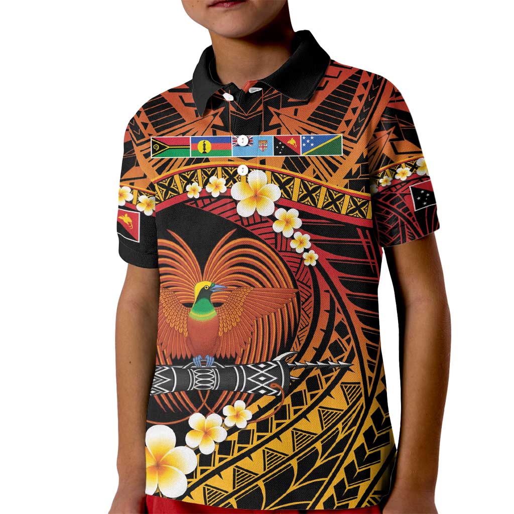 Melanesian Papua New Guinea Kid Polo Shirt Plumeria Bird of Paradise Tribal LT9 Kid Red - Polynesian Pride