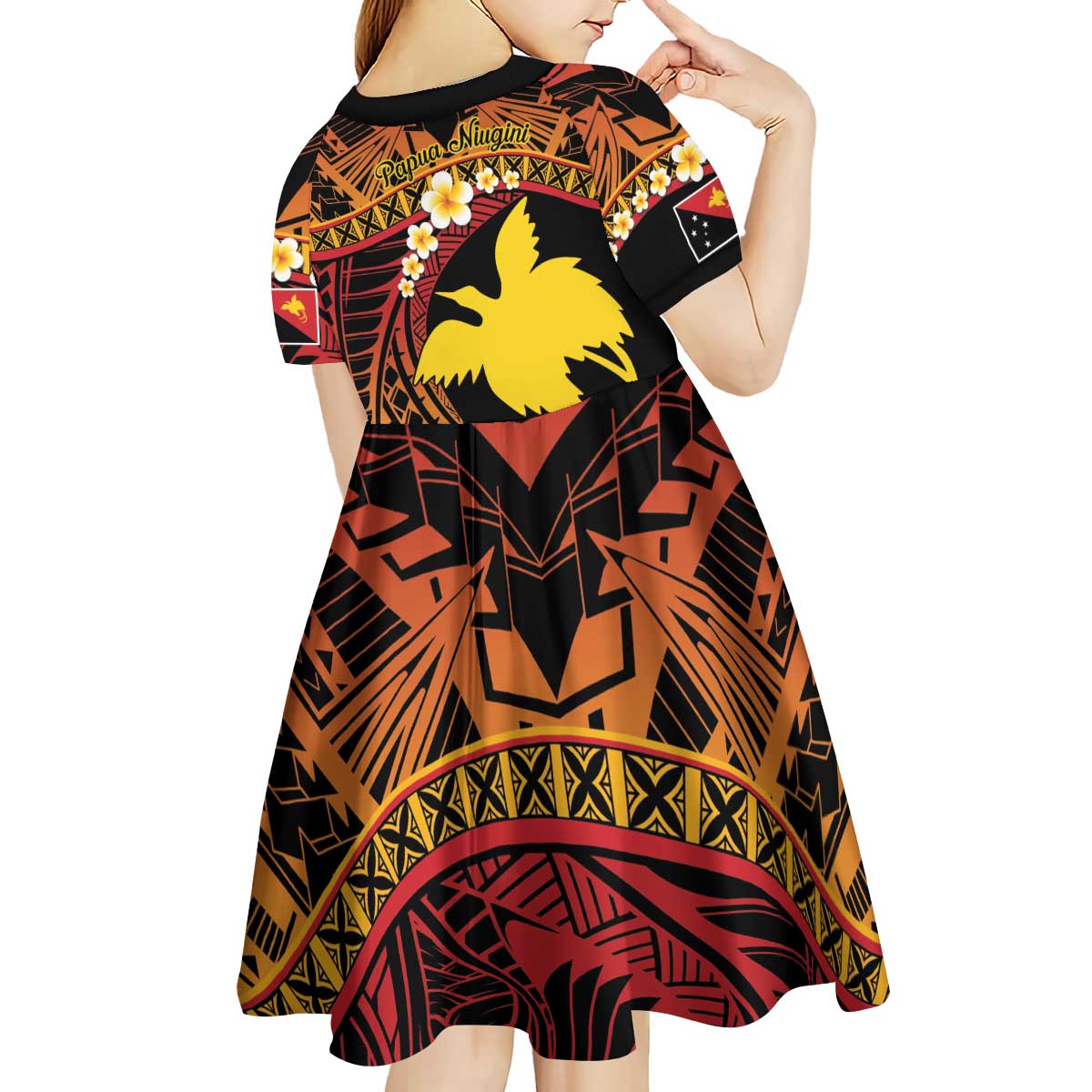 Melanesian Papua New Guinea Kid Short Sleeve Dress Plumeria Bird of Paradise Tribal LT9 - Polynesian Pride