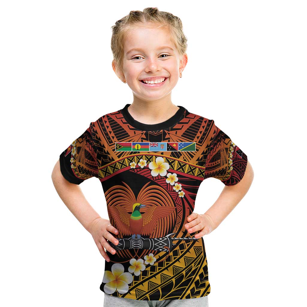 Melanesian Papua New Guinea Kid T Shirt Plumeria Bird of Paradise Tribal LT9 Red - Polynesian Pride