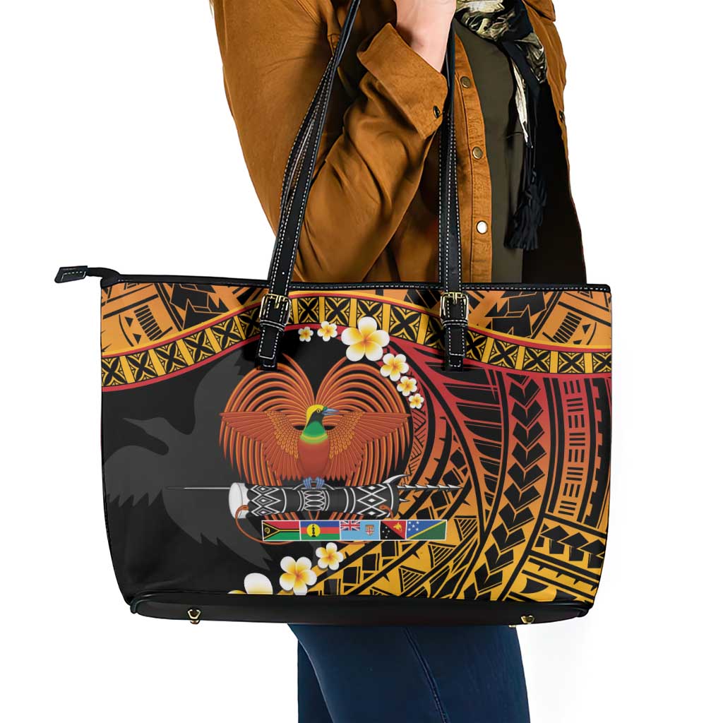 Melanesian Papua New Guinea Leather Tote Bag Plumeria Bird of Paradise Tribal LT9 - Polynesian Pride