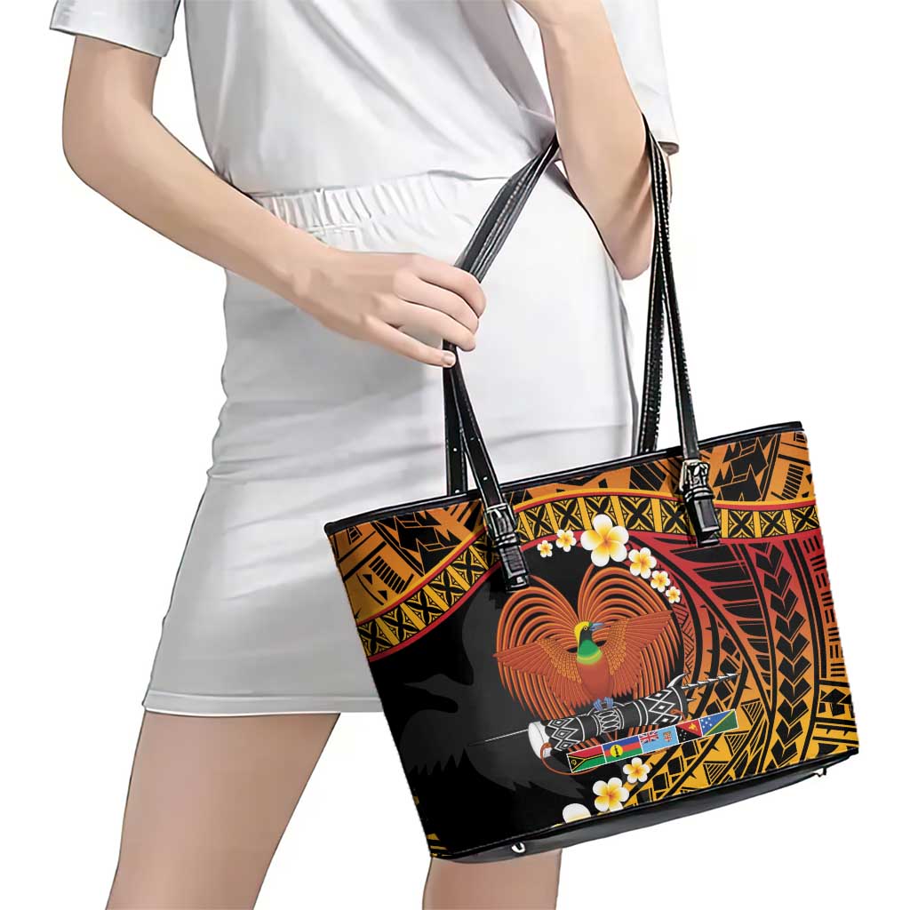 Melanesian Papua New Guinea Leather Tote Bag Plumeria Bird of Paradise Tribal LT9 - Polynesian Pride