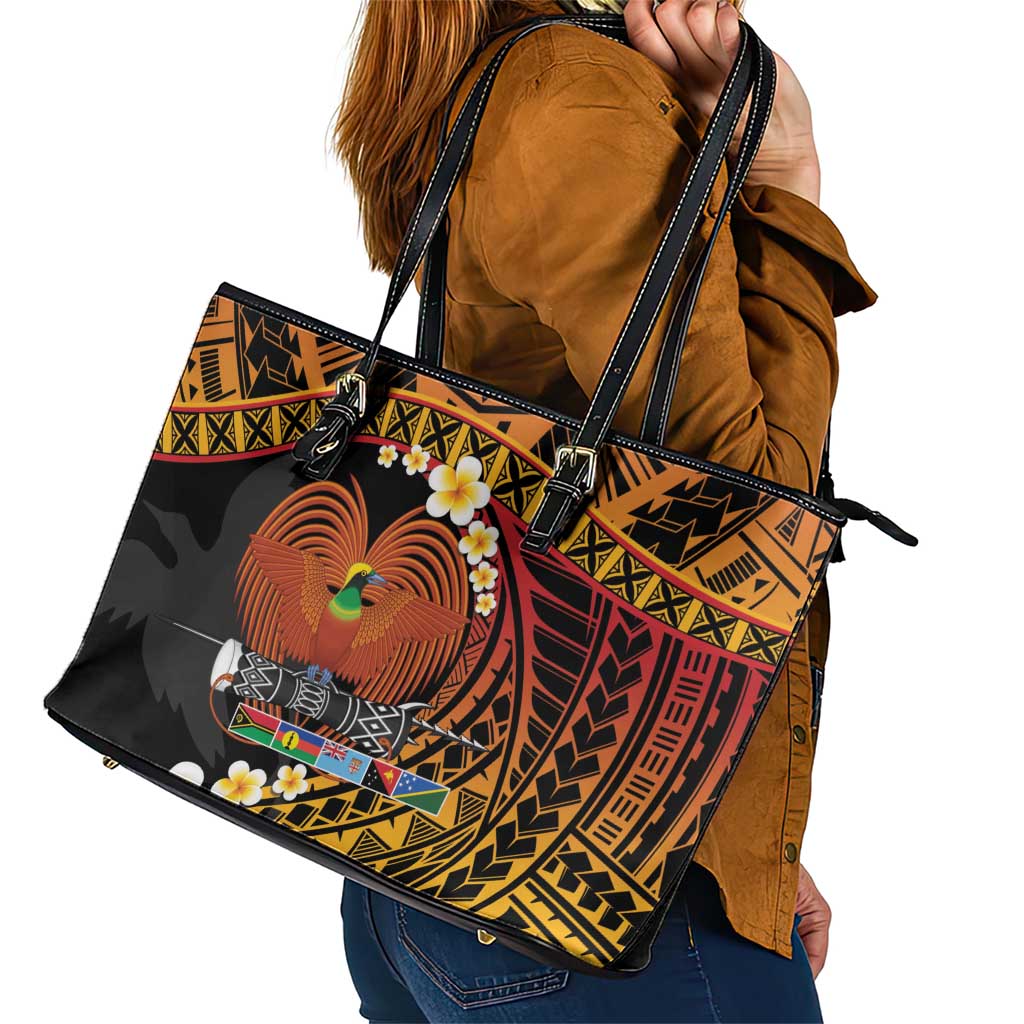 Melanesian Papua New Guinea Leather Tote Bag Plumeria Bird of Paradise Tribal LT9 - Polynesian Pride