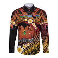 Melanesian Papua New Guinea Long Sleeve Button Shirt Plumeria Bird of Paradise Tribal LT9 Unisex Red - Polynesian Pride
