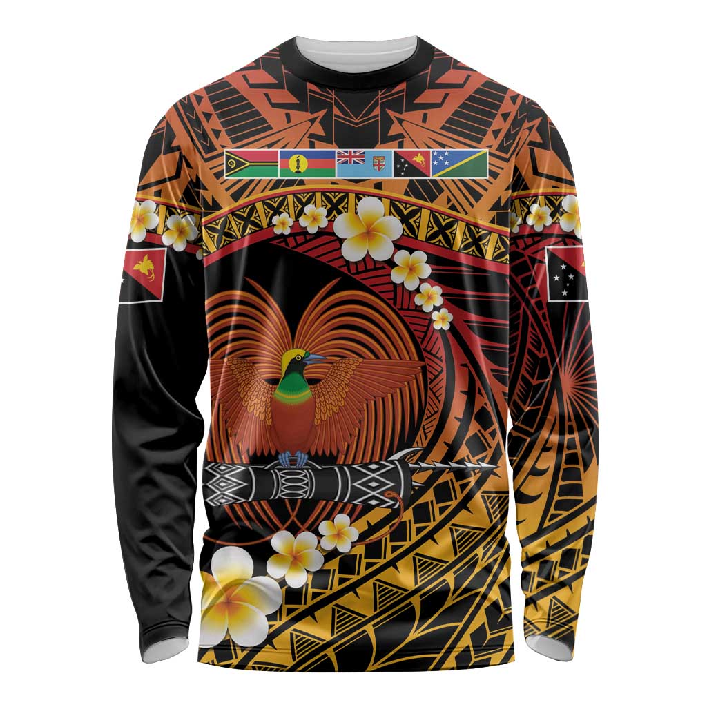 Melanesian Papua New Guinea Long Sleeve Shirt Plumeria Bird of Paradise Tribal LT9 Unisex Red - Polynesian Pride