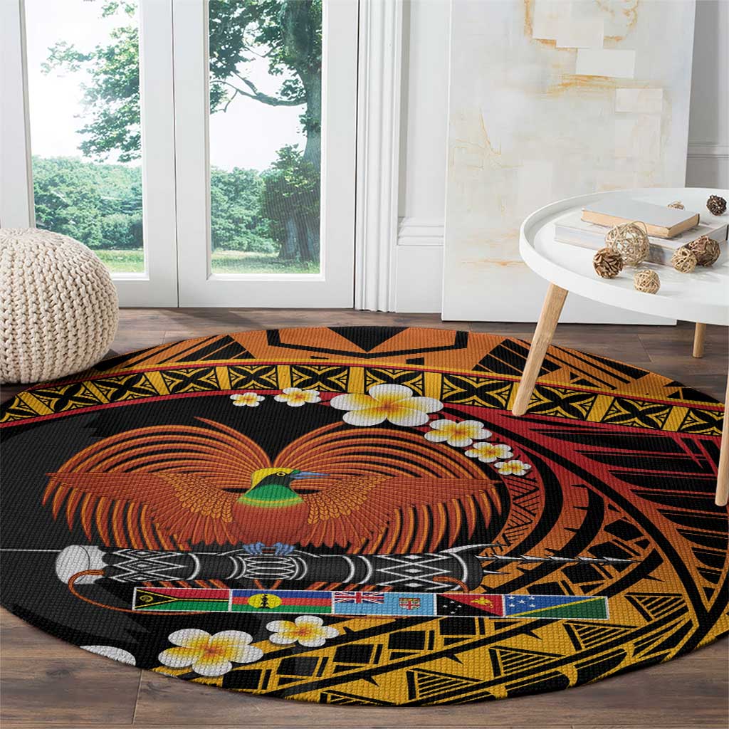 Melanesian Papua New Guinea Round Carpet Plumeria Bird of Paradise Tribal LT9 - Polynesian Pride