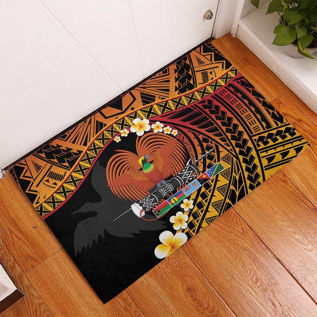 Melanesian Papua New Guinea Rubber Doormat Plumeria Bird of Paradise Tribal LT9 - Polynesian Pride