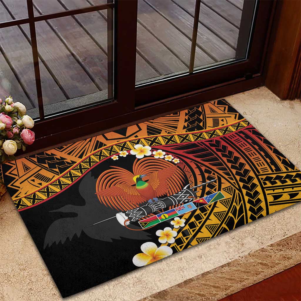 Melanesian Papua New Guinea Rubber Doormat Plumeria Bird of Paradise Tribal LT9 - Polynesian Pride