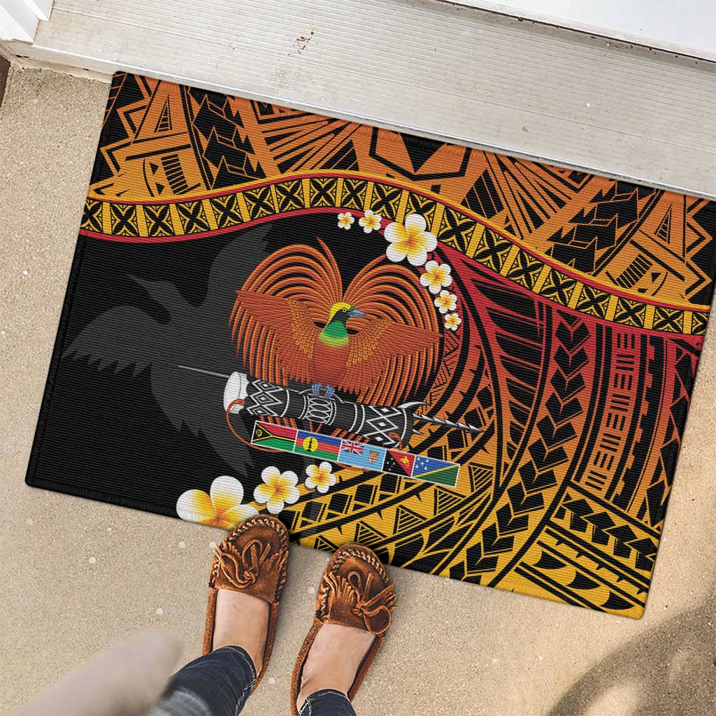 Melanesian Papua New Guinea Rubber Doormat Plumeria Bird of Paradise Tribal LT9 - Polynesian Pride