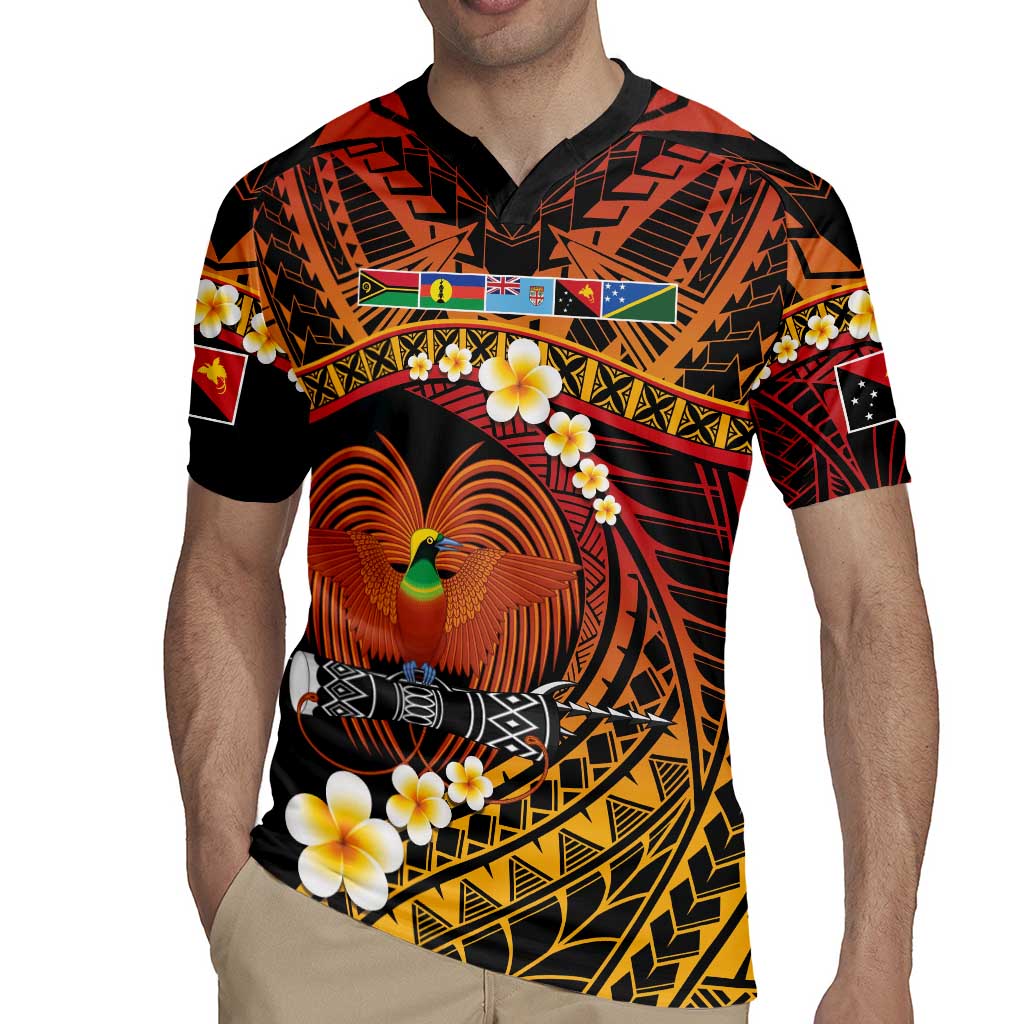 Melanesian Papua New Guinea Rugby Jersey Plumeria Bird of Paradise Tribal LT9 - Polynesian Pride