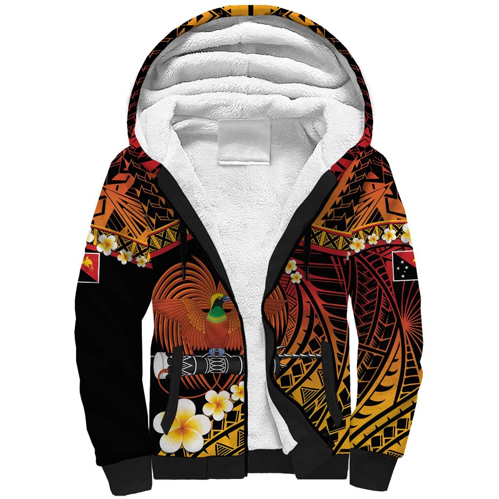Melanesian Papua New Guinea Sherpa Hoodie Plumeria Bird of Paradise Tribal LT9 Unisex Red - Polynesian Pride