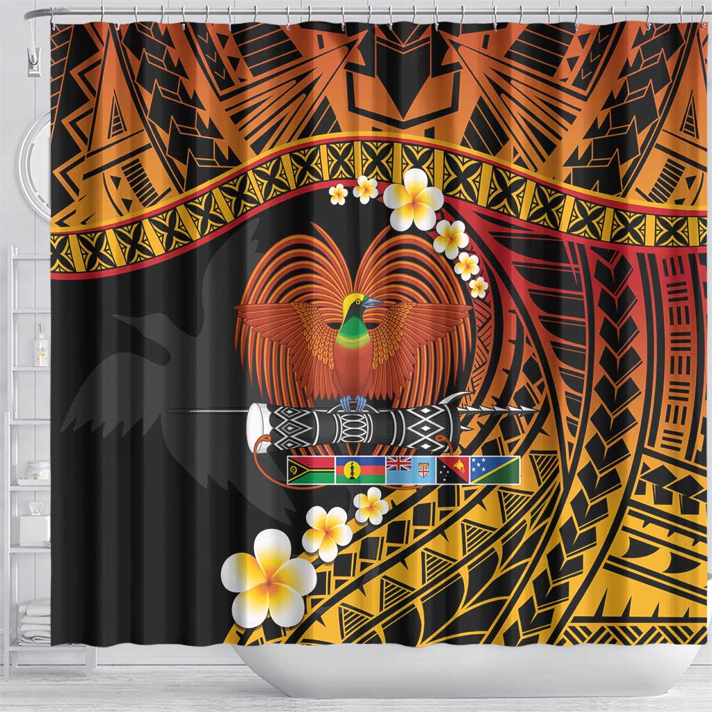 Melanesian Papua New Guinea Shower Curtain Plumeria Bird of Paradise Tribal LT9 - Polynesian Pride