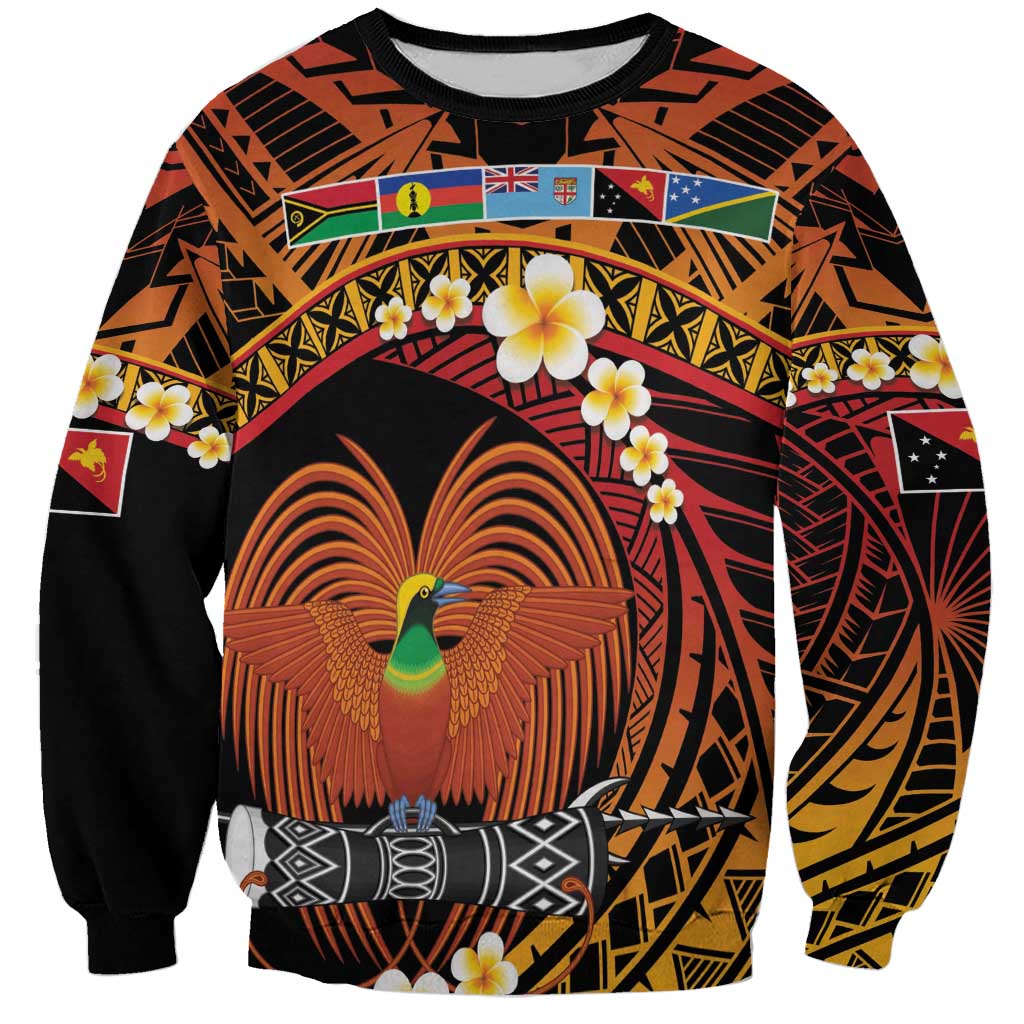 Melanesian Papua New Guinea Sweatshirt Plumeria Bird of Paradise Tribal LT9 Unisex Red - Polynesian Pride