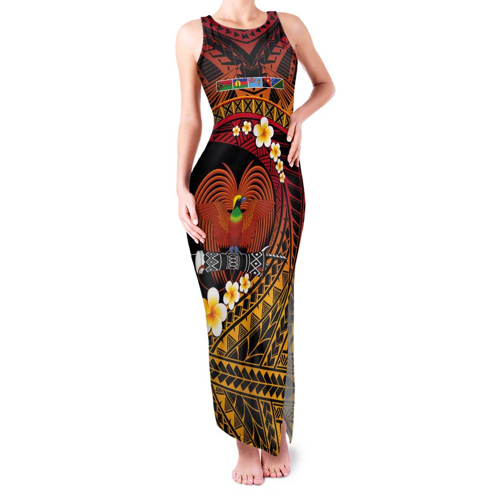 Melanesian Papua New Guinea Tank Maxi Dress Plumeria Bird of Paradise Tribal LT9 Women Red - Polynesian Pride
