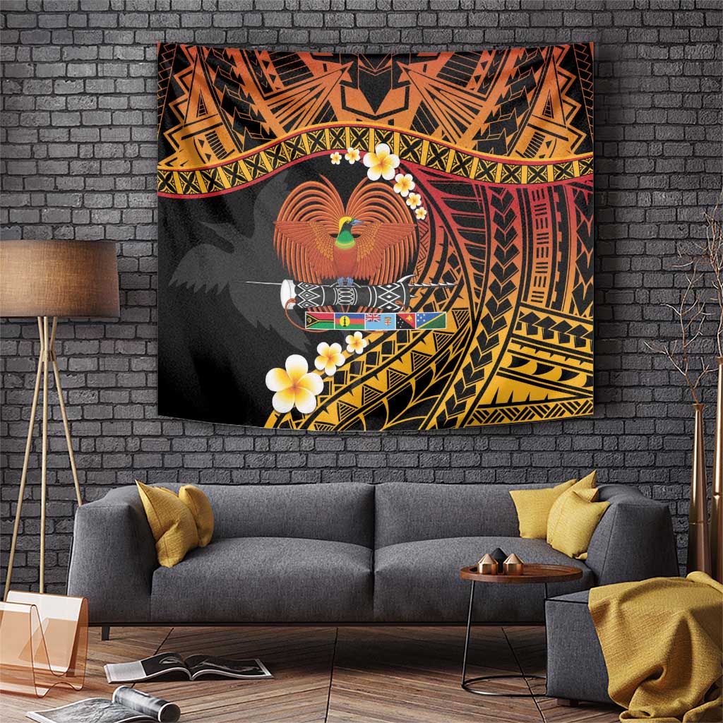 Melanesian Papua New Guinea Tapestry Plumeria Bird of Paradise Tribal LT9 Red - Polynesian Pride