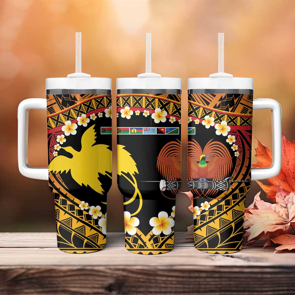 Melanesian Papua New Guinea Tumbler With Handle Plumeria Bird of Paradise Tribal LT9 - Polynesian Pride