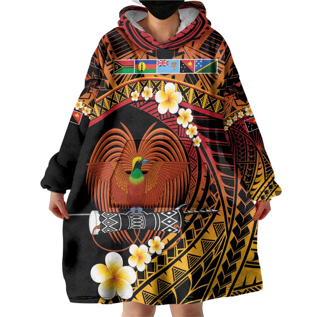 Melanesian Papua New Guinea Wearable Blanket Hoodie Plumeria Bird of Paradise Tribal LT9 - Polynesian Pride