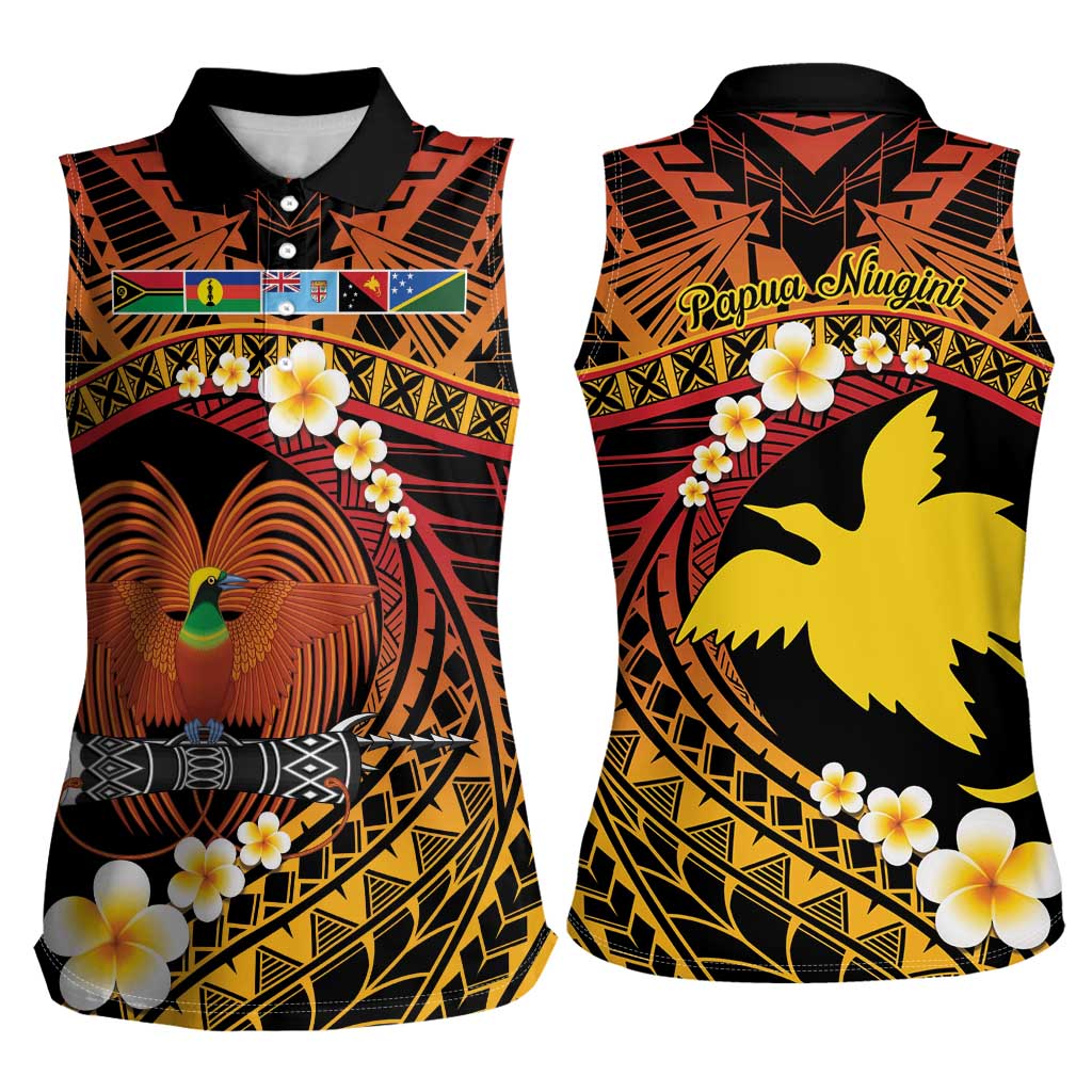 Melanesian Papua New Guinea Women Sleeveless Polo Shirt Plumeria Bird of Paradise Tribal LT9 - Polynesian Pride