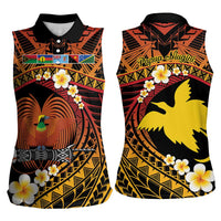 Melanesian Papua New Guinea Women Sleeveless Polo Shirt Plumeria Bird of Paradise Tribal LT9 - Polynesian Pride