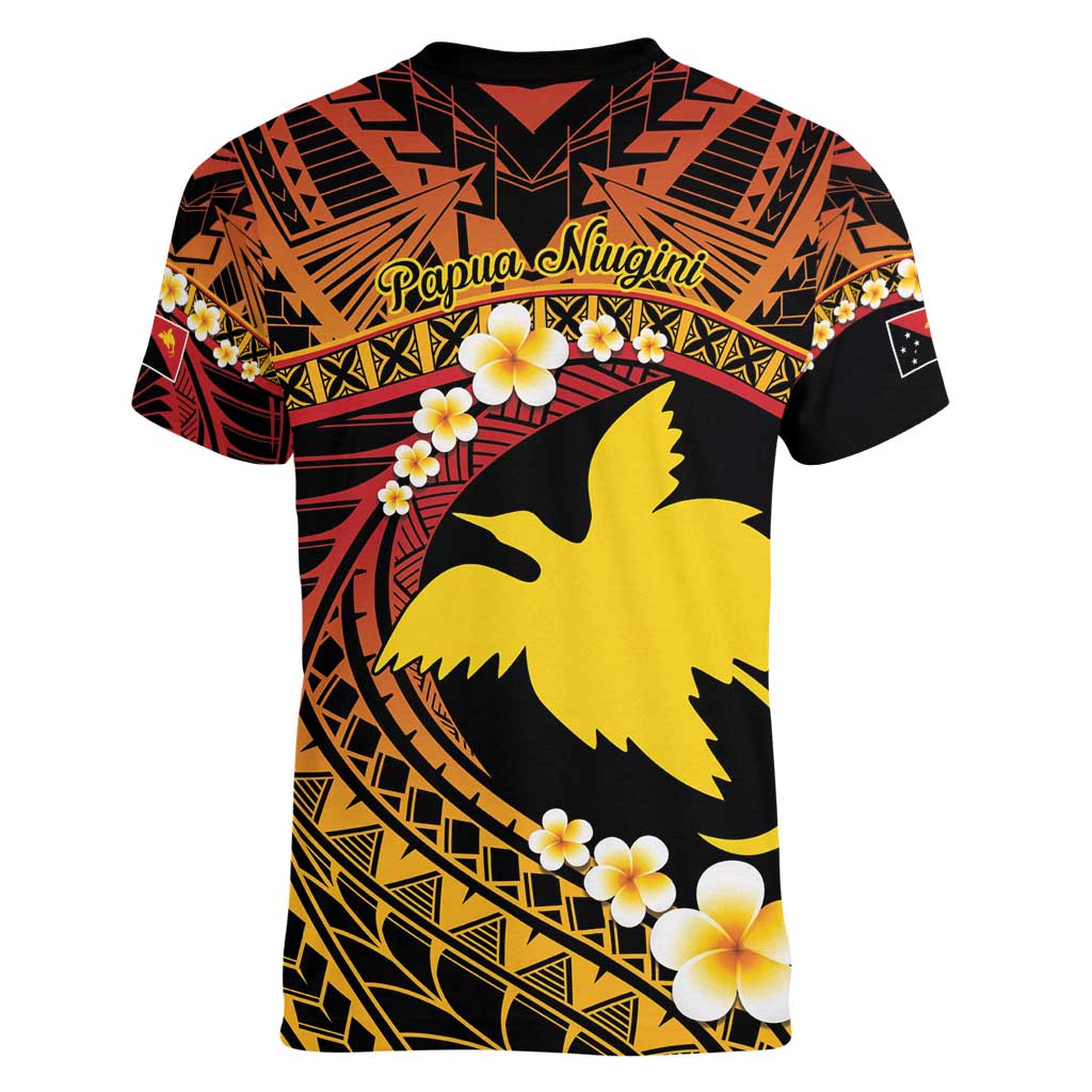 Melanesian Papua New Guinea Women V-Neck T-Shirt Plumeria Bird of Paradise Tribal LT9 - Polynesian Pride