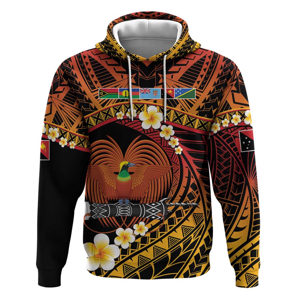 Melanesian Papua New Guinea Zip Hoodie Plumeria Bird of Paradise Tribal LT9 Pullover Hoodie Red - Polynesian Pride