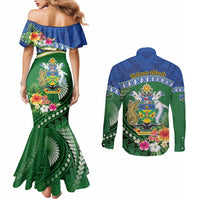Melanesian Solomon Islands Couples Matching Mermaid Dress and Long Sleeve Button Shirt Tropical Shark Tattoo LT9 - Polynesian Pride