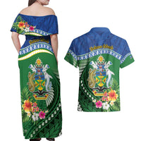 Melanesian Solomon Islands Couples Matching Off Shoulder Maxi Dress and Hawaiian Shirt Tropical Shark Tattoo LT9 - Polynesian Pride