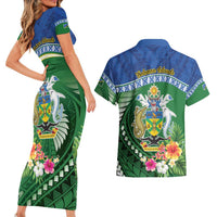 Melanesian Solomon Islands Couples Matching Short Sleeve Bodycon Dress and Hawaiian Shirt Tropical Shark Tattoo LT9 - Polynesian Pride