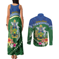Melanesian Solomon Islands Couples Matching Tank Maxi Dress and Long Sleeve Button Shirt Tropical Shark Tattoo LT9 - Polynesian Pride