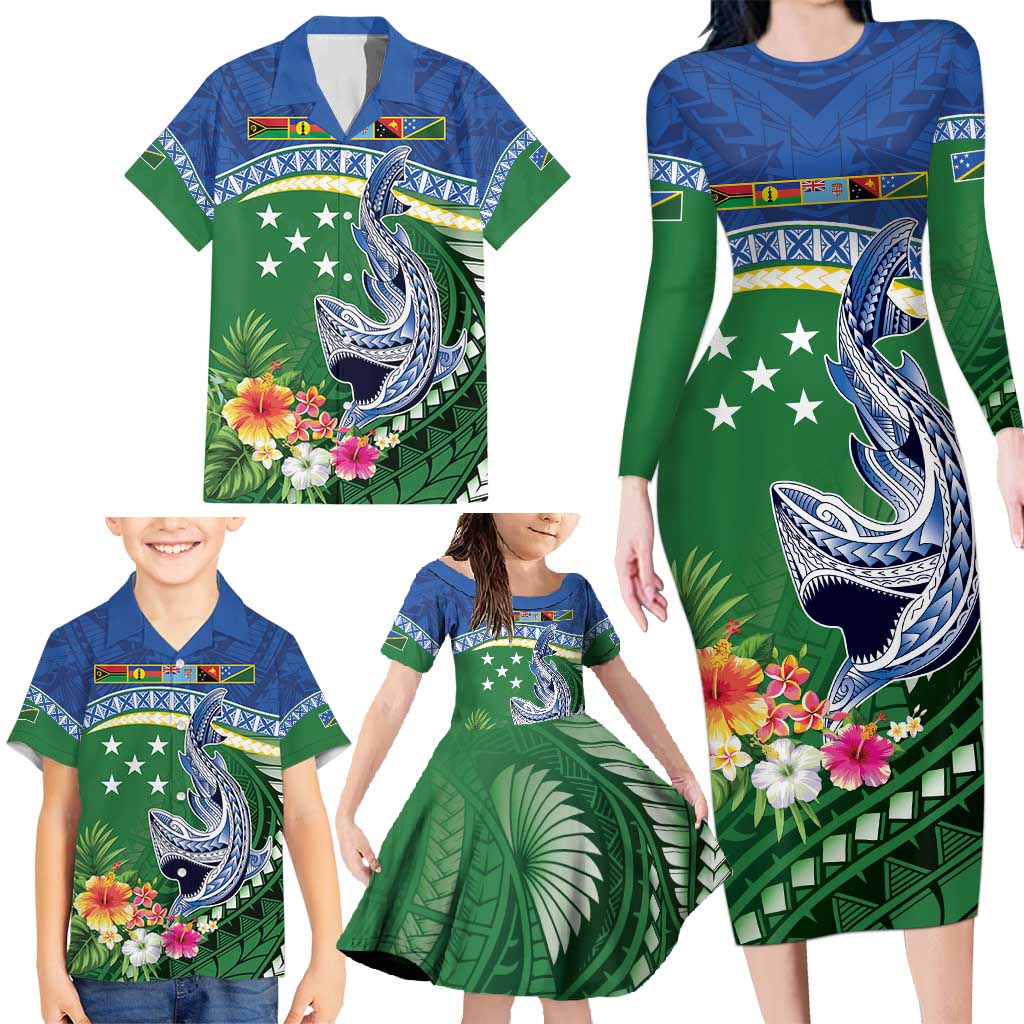 Melanesian Solomon Islands Family Matching Long Sleeve Bodycon Dress and Hawaiian Shirt Tropical Shark Tattoo LT9 - Polynesian Pride