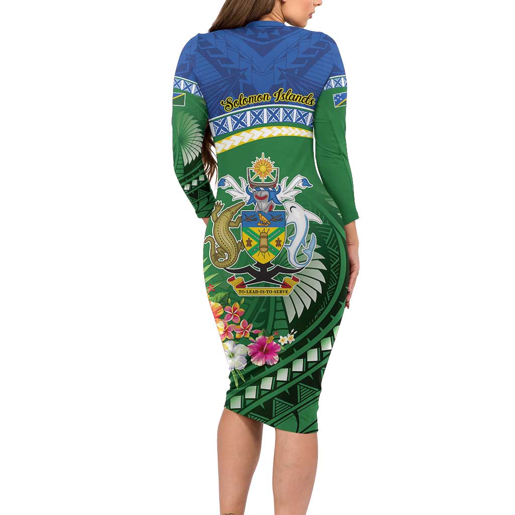 Melanesian Solomon Islands Family Matching Long Sleeve Bodycon Dress and Hawaiian Shirt Tropical Shark Tattoo LT9 - Polynesian Pride