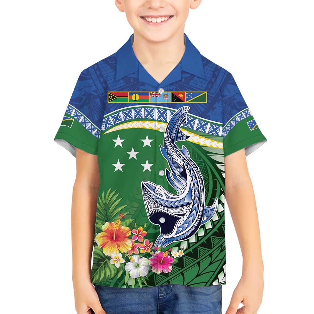 Melanesian Solomon Islands Family Matching Long Sleeve Bodycon Dress and Hawaiian Shirt Tropical Shark Tattoo LT9 Son's Shirt Blue - Polynesian Pride