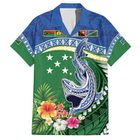 Melanesian Solomon Islands Family Matching Off The Shoulder Long Sleeve Dress and Hawaiian Shirt Tropical Shark Tattoo LT9 Dad's Shirt - Short Sleeve Blue - Polynesian Pride