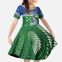 Melanesian Solomon Islands Family Matching Off Shoulder Maxi Dress and Hawaiian Shirt Tropical Shark Tattoo LT9 Daughter's Dress Blue - Polynesian Pride