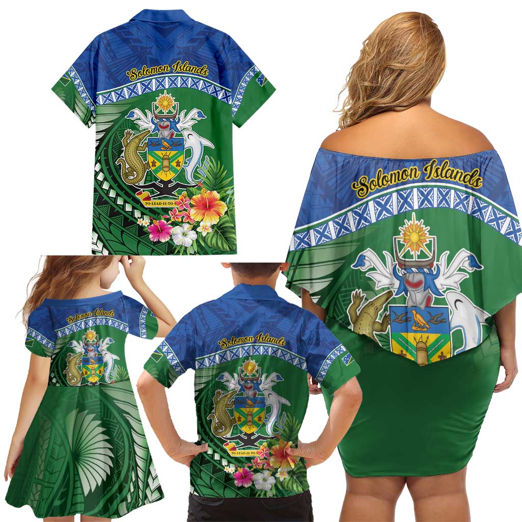 Melanesian Solomon Islands Family Matching Off Shoulder Short Dress and Hawaiian Shirt Tropical Shark Tattoo LT9 - Polynesian Pride