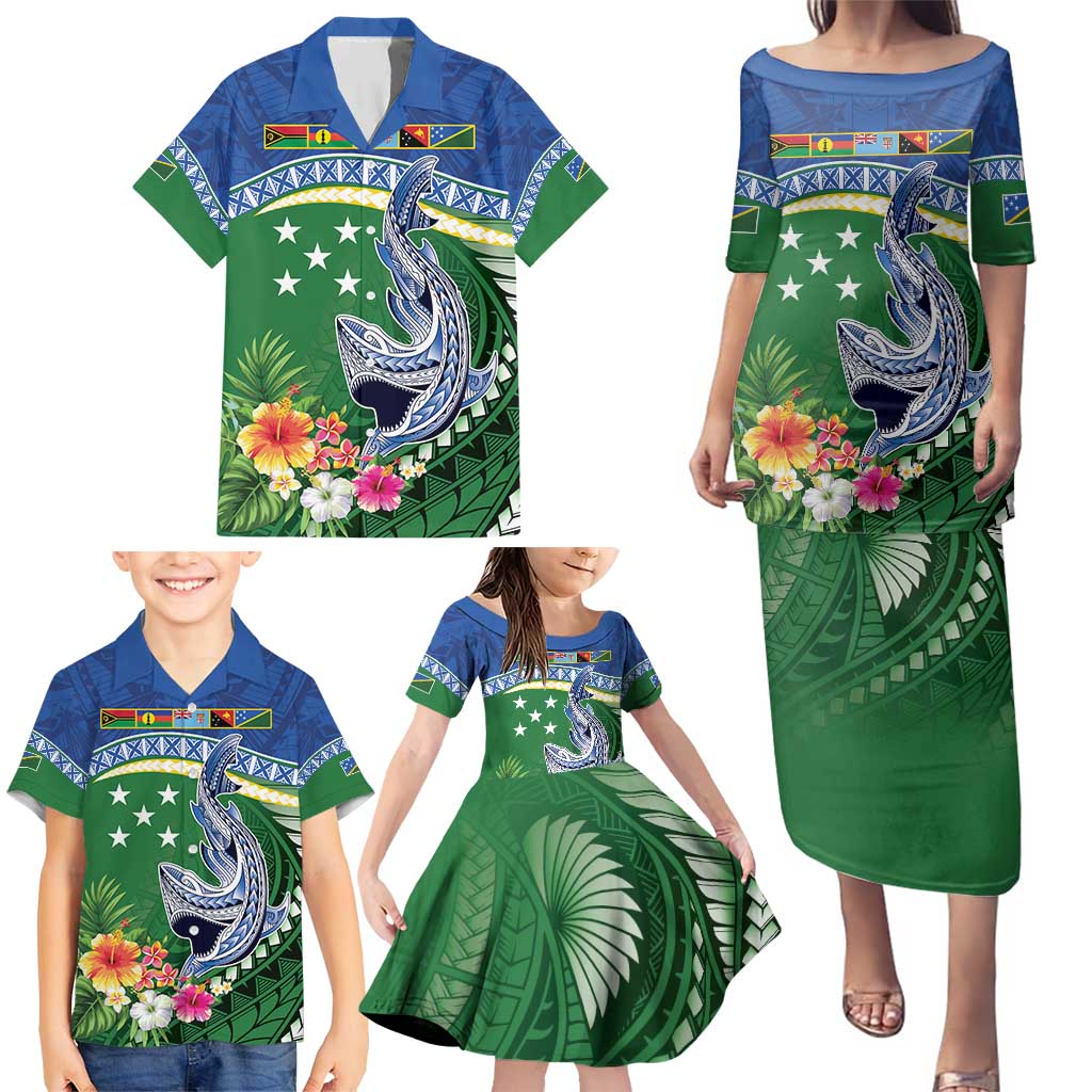 Melanesian Solomon Islands Family Matching Puletasi and Hawaiian Shirt Tropical Shark Tattoo LT9 - Polynesian Pride