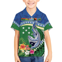Melanesian Solomon Islands Family Matching Puletasi and Hawaiian Shirt Tropical Shark Tattoo LT9 Son's Shirt Blue - Polynesian Pride