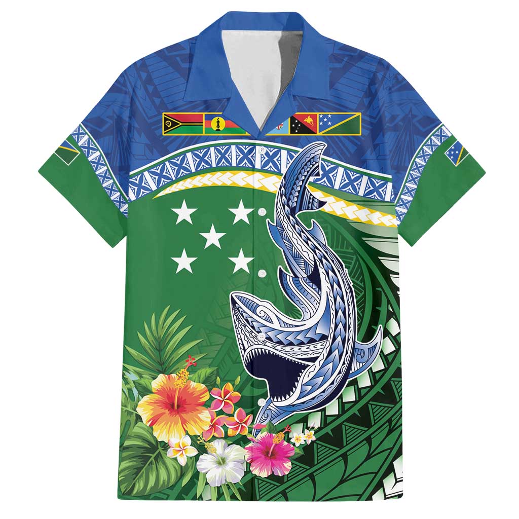 Melanesian Solomon Islands Family Matching Summer Maxi Dress and Hawaiian Shirt Tropical Shark Tattoo LT9 Dad's Shirt - Short Sleeve Blue - Polynesian Pride