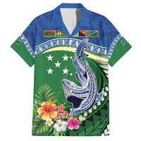 Melanesian Solomon Islands Family Matching Summer Maxi Dress and Hawaiian Shirt Tropical Shark Tattoo LT9 Dad's Shirt - Short Sleeve Blue - Polynesian Pride