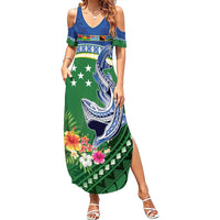 Melanesian Solomon Islands Family Matching Summer Maxi Dress and Hawaiian Shirt Tropical Shark Tattoo LT9 Mom's Dress Blue - Polynesian Pride