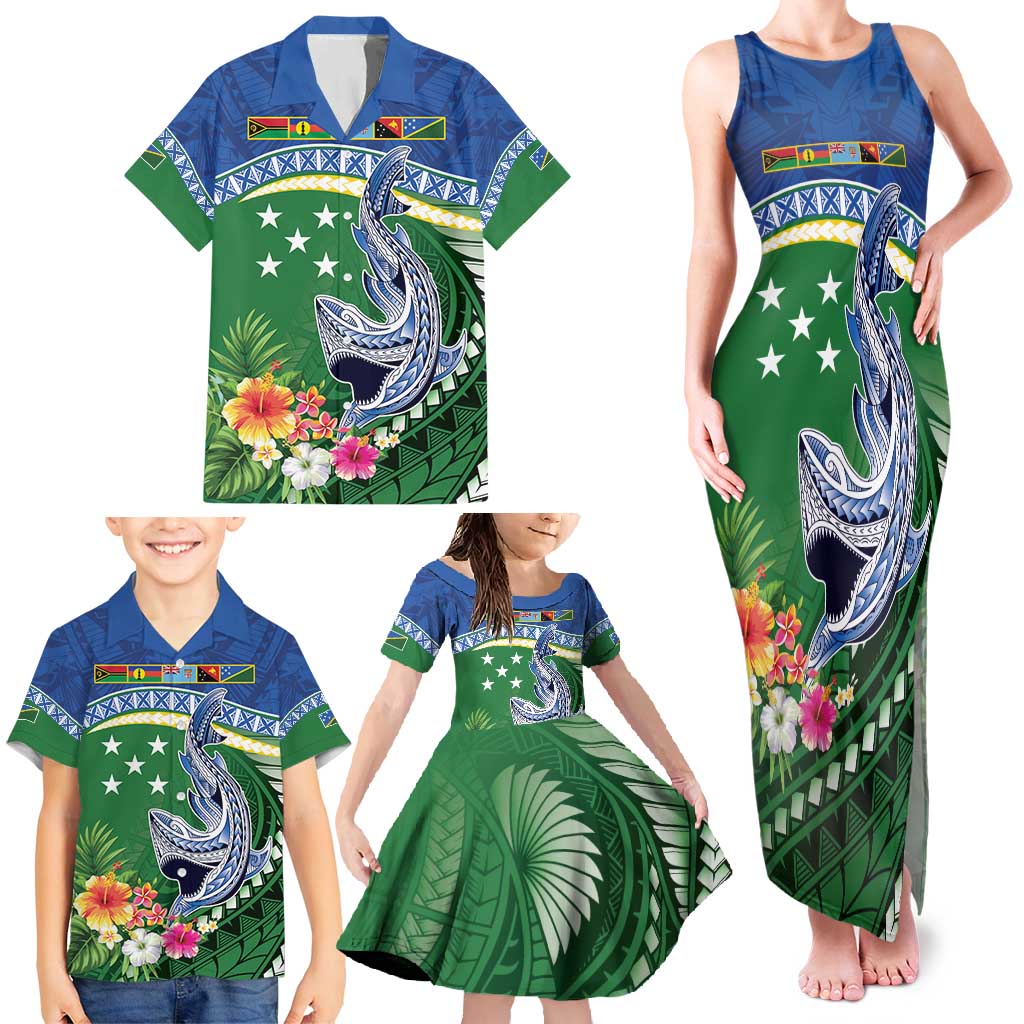 Melanesian Solomon Islands Family Matching Tank Maxi Dress and Hawaiian Shirt Tropical Shark Tattoo LT9 - Polynesian Pride