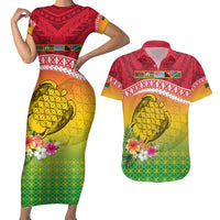 Melanesian Ni-Vanuatu Couples Matching Short Sleeve Bodycon Dress and Hawaiian Shirt Sea Turtle with Sand Drawing Pattern LT9 Reggae - Polynesian Pride