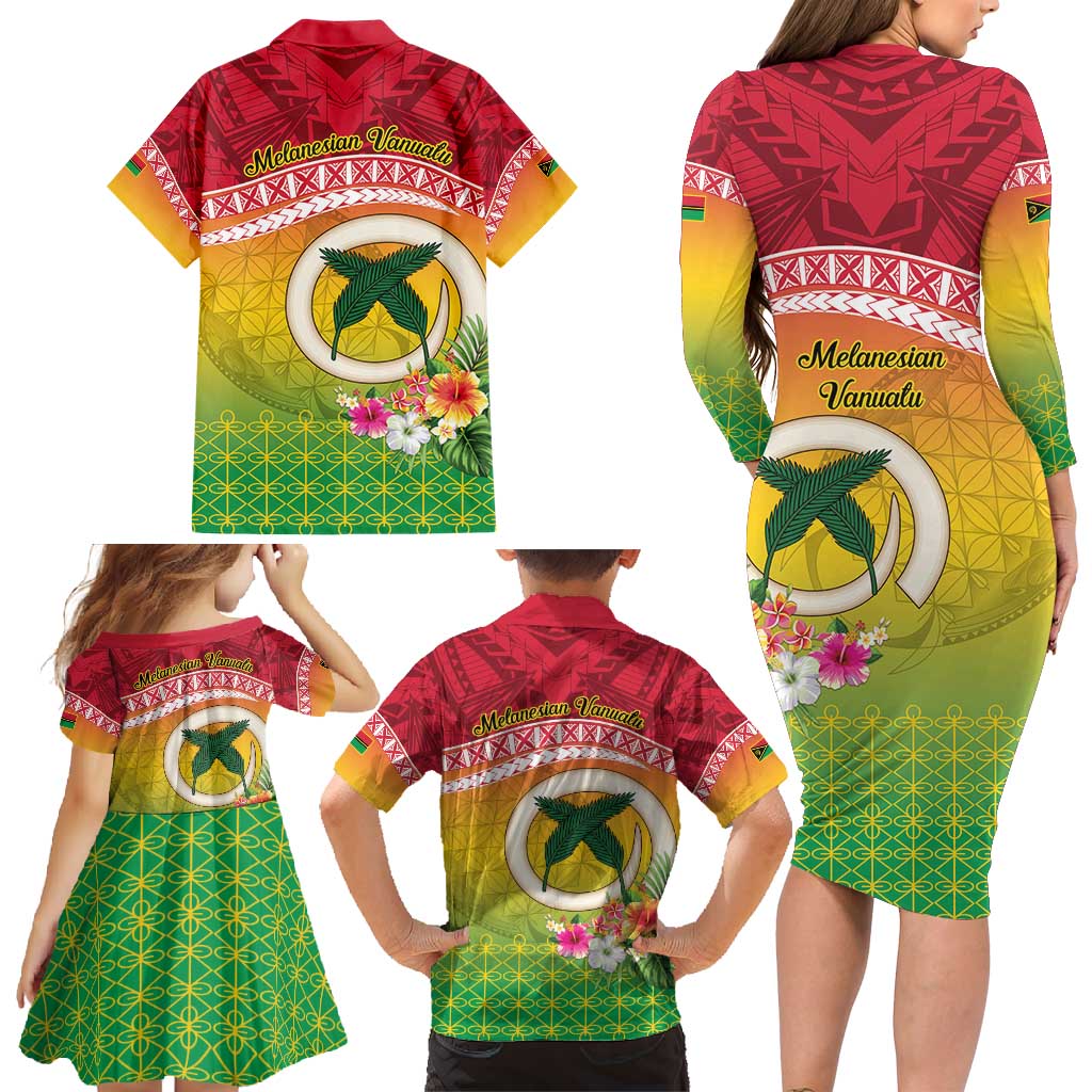 Melanesian Ni-Vanuatu Family Matching Long Sleeve Bodycon Dress and Hawaiian Shirt Sea Turtle with Sand Drawing Pattern LT9 - Polynesian Pride