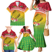 Melanesian Ni-Vanuatu Family Matching Mermaid Dress and Hawaiian Shirt Sea Turtle with Sand Drawing Pattern LT9 - Polynesian Pride