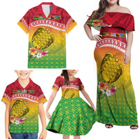 Melanesian Ni-Vanuatu Family Matching Off Shoulder Maxi Dress and Hawaiian Shirt Sea Turtle with Sand Drawing Pattern LT9 - Polynesian Pride