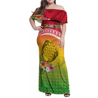 Melanesian Ni-Vanuatu Family Matching Off Shoulder Maxi Dress and Hawaiian Shirt Sea Turtle with Sand Drawing Pattern LT9 Mom's Dress Reggae - Polynesian Pride