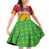 Melanesian Ni-Vanuatu Family Matching Off Shoulder Short Dress and Hawaiian Shirt Sea Turtle with Sand Drawing Pattern LT9 Daughter's Dress Reggae - Polynesian Pride