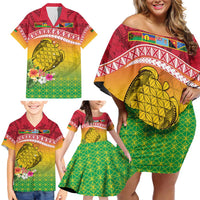 Melanesian Ni-Vanuatu Family Matching Off Shoulder Short Dress and Hawaiian Shirt Sea Turtle with Sand Drawing Pattern LT9 - Polynesian Pride