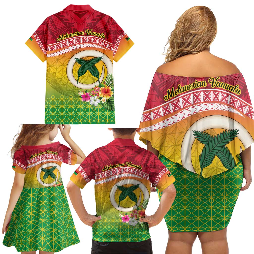 Melanesian Ni-Vanuatu Family Matching Off Shoulder Short Dress and Hawaiian Shirt Sea Turtle with Sand Drawing Pattern LT9 - Polynesian Pride
