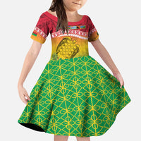 Melanesian Ni-Vanuatu Family Matching Puletasi and Hawaiian Shirt Sea Turtle with Sand Drawing Pattern LT9 Daughter's Dress Reggae - Polynesian Pride
