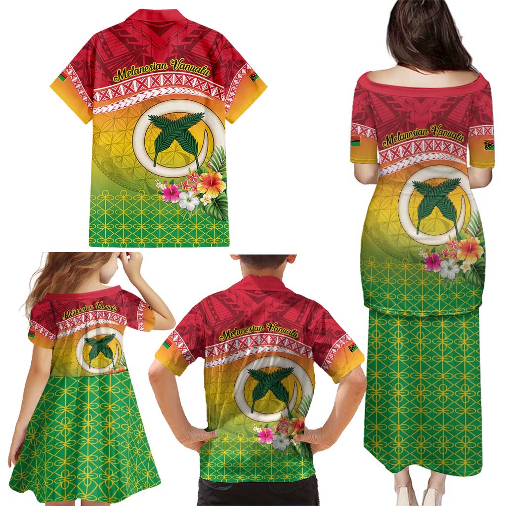 Melanesian Ni-Vanuatu Family Matching Puletasi and Hawaiian Shirt Sea Turtle with Sand Drawing Pattern LT9 - Polynesian Pride